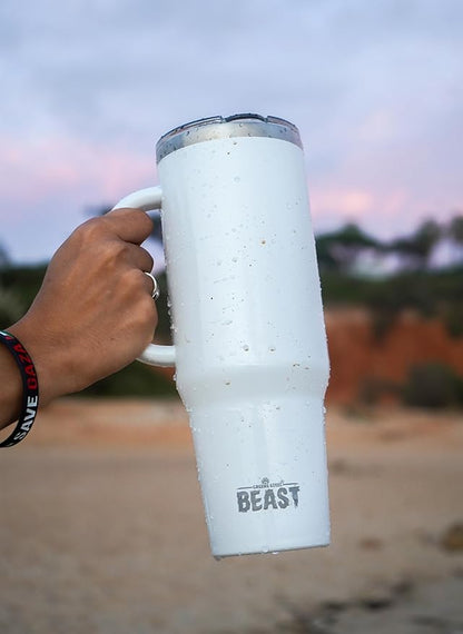 Beast 42 oz Tumbler Stainless Steel Vacuum Insulated Coffee Ice Cup Double Wall Travel Flask (Arctic White)