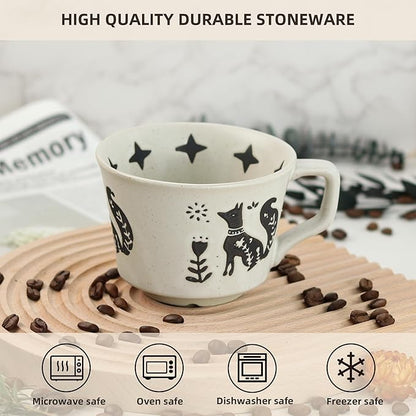 Ceramic Coffee Mug, 12 oz Novelty Unique Teacup with Large Handle, Stoneware Cup for Tea Mocha Latte Cappuccino Espresso (Set of 2, Fox and Bear)