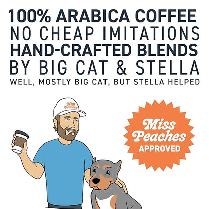 Stella Blue Whole Bean Coffee, Miss Peaches Blend, Medium Roast, Citrus, Caramel and Fruity Notes, 100% Arabica, Ethically Sourced from Central and South America, 12 oz bag