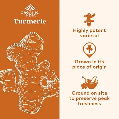Organic India Spiced Turmeric Latte Powder - Golden Milk Mix, Authentic Blend, Gold Tea Drink, With Ginger and Cinnamon, Vegan, Ayurvedic Herbs, Caffeine Free, Zero Added Sugar - 3.52 Oz
