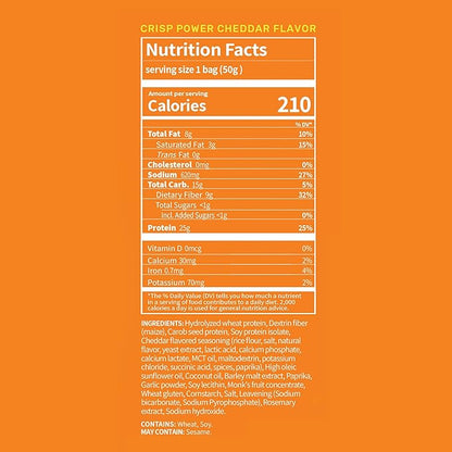 Crisp Power Protein Pretzels, NEW Cheddar, High Protein Vegan Keto Snack, 25 G Plant Based Protein, Low Carb Crunchy Pretzel Snacks, No Added Sugar, No Seed Oils, 1.75 oz Bags, 24 Pack