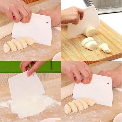Luckycivia 3-Piece Trapezoidal Plastic Scraper - Multi-Function Kitchen Tool for Pizza Dough, Pastry, Cake (White)