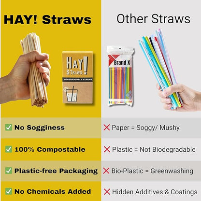 HAY! Stir, Natural coffee stir sticks, fully compostable made from wheat stems, our stir sticks are ideal for hot and cold beverages, 7.75'' pack of 500.