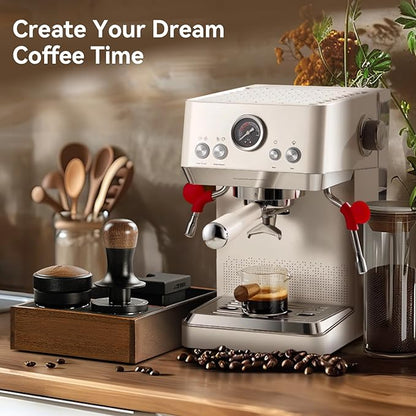 MHW-3BOMBER 58mm Espresso Coffee Tamper with Three Spring Loaded Calibrated Tamper 30lbs Espresso Hand Tamper with Sound Feedback Titanium Coating Black T6176T-OS