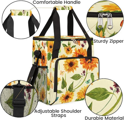 Sunflower Coffee Maker Carring Bag Flower Leaves Travel Storage Tote Bag Compatible with Keurig K-Mini or K-Mini Plus Portable Single Serve Coffee Brewer Case with Pockets for K-cup Pods