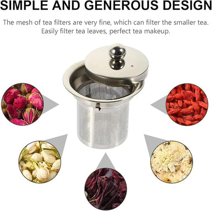 Hemoton Tea Strainer Insert with Lids Stainless Steel Tea Infuser Tea Filters Metal Teapot Replacement Mesh Strainer Tea Pot Accessories (Silver )
