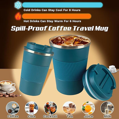 Vacuum-Insulated Stainless Steel Travel Coffee Mug, Leak-Proof Reusable Coffee Cup with Lid - Keep Hot & Cold Drinks for Hours, Durable Thermos Tumbler for Men & Women (3rd-Blue, 17OZ)
