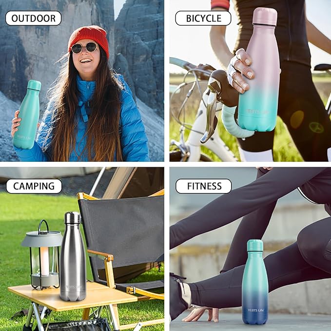Insulated Water Bottle, 2 Pack-12oz Stainless Steel Water Bottles with straw lid, Metal Sports Water Bottles for Boys,Girls, Double Wall Vacuum BPA-Free Flask for School,Sports & Travel-Silver