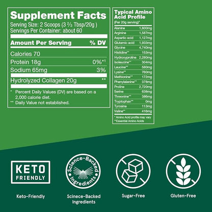 Bulletproof Unflavored Collagen Peptides Powder, 42.3 Ounces, Grass-Fed Collagen Protein and Amino Acids for Skin, Bones and Joints, Packaging May Vary