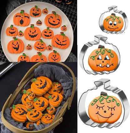 Pumpkin Cookie Cutters Set, 4", 3.22", 2" Large Fall Halloween Thanksgiving Cookie Cutters for Harvest Holiday Decoration Party Supplies