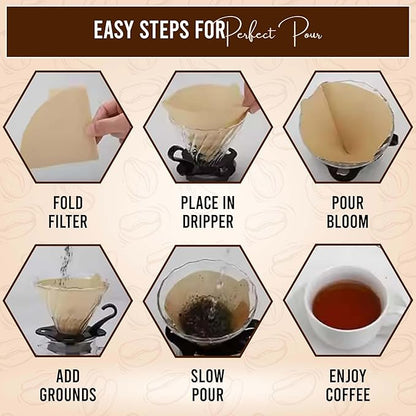 Exle Coffee Filter - V shape Cone Coffee Filters - Natural Drip Disposable Paper Filters 2-4 Cup - 100 ct - Brewing with Exle Coffee Filter - 100% Wood - Brown - Pour over coffee maker