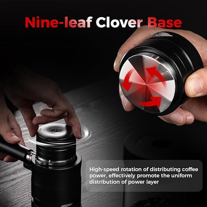 IKAPE 51MM Newly Upgrade Espresso Coffee Distributor, Coffee Dual-Bearing & High-Speed Distribution Tools, Adaptive Height Coffee Tamper Leveler for 51mm Portafilters