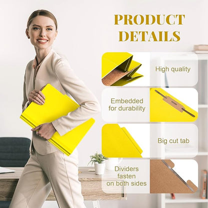 36 Pcs Classification Folders Letter Size, Back to School Supply for Teacher, Student, 1 Divider Pressboard File Folder Bulk with 2 Fasteners, 3.5 Inch Expanding File Organizer (Yellow)
