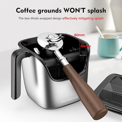 Ourokhome Knock Box Espresso Accessories, The Latest Patented Stainless Steel Espresso Machine Tool for Coffee Ground with Removable Knock Bar, Handle and Lid, Dishwasher safe, 4.8 inch