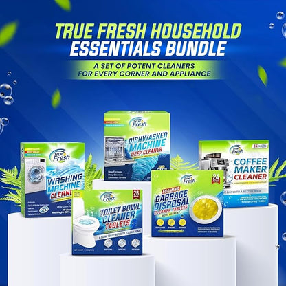True Fresh Dishwasher Cleaner & Deodorizer Tablets 18-Pack, 20g Each - Powerful Limescale & Odor Removal - Deep Clean for Sparkling Dishwashers - Safe, Effective, and Compatible with All Models