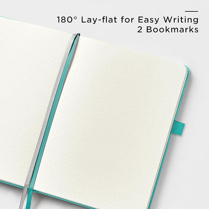 &And Per Se Dotted Journal Notebook, A5 Hardcover Leather Bullet Dotted Journal, 160 Pages 100 gsm Thick Dotted Paper，3 Sheets of Stickers Included - 5.7'' x 8'' (Turquoise)
