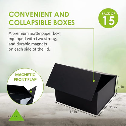 Prime Line Packaging Christmas Gift Boxes, Holiday Gift Boxes with Lids for Presents, Large Black Gift Box for Small Business Wrap, Weddings, Birthdays, Events, Bulk, 12x12x6, 15 Pack