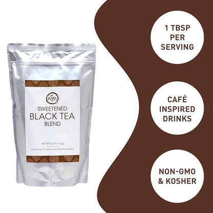 Aiya Sweetened Black Tea Blend | Indian Black Tea with Cane Sugar | Quick & Easy Mix for Lattes, Smoothies | 1kg Bag (2.2 lbs)