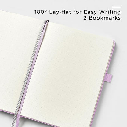 &And Per Se Dotted Journal Notebook, A5 Hardcover Leather Bullet Dotted Journal, 160 Pages 100 gsm Thick Dotted Paper，3 Sheets of Stickers Included - 5.7'' x 8'' (Light lavender)
