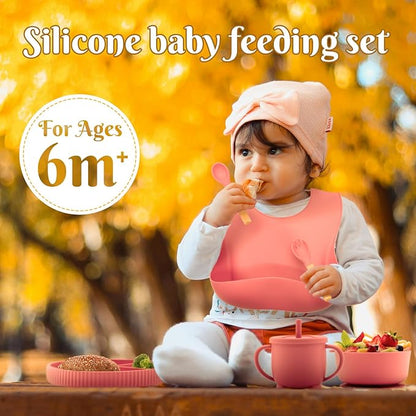 Silicone Baby Feeding Set, 10 Pcs, Baby Led Weaning Supplies, BPA Free, Red