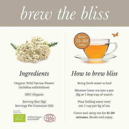 Wild Bliss Organic Yarrow Tea - Caffeine Free Loose Leaf Herbal Tea - Pharmacopoeia Potency - 1.76 Ounces - 25 Servings
