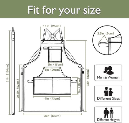 Kitchen Apron, Work Apron, Canvas, Multiple Pockets, Gardening, Painting, BBQ, Artist, Carpenter, Sizes M to XXL, Olive