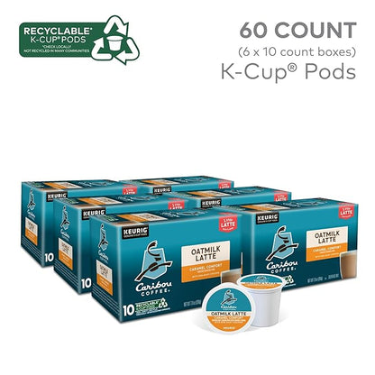 Caribou Coffee Caramel Comfort Oatmilk Latte, One Step Latte Single Serve Keurig K-Cup Pods, 60 Count (6 Packs of 10)