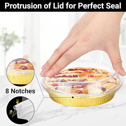 EUSOAR Mini Cake Pans with Lids, 100pcs 10oz/275ml Gold Baking Cups Cupcake Liners, Round Aluminum Cheesecake Container Cheesecakes Muffins Liners Pie Wrappers for Bakery Wedding Birthday Party