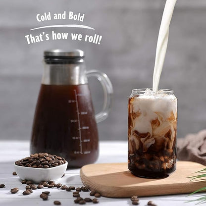 Cold Brew Iced Coffee Maker 34oz, Brewed Coffee Pot with Removable Double Mesh 304 Stainless Steel Filter, BPA-Free Cold Brew Pitcher Glass Container, Tea Maker