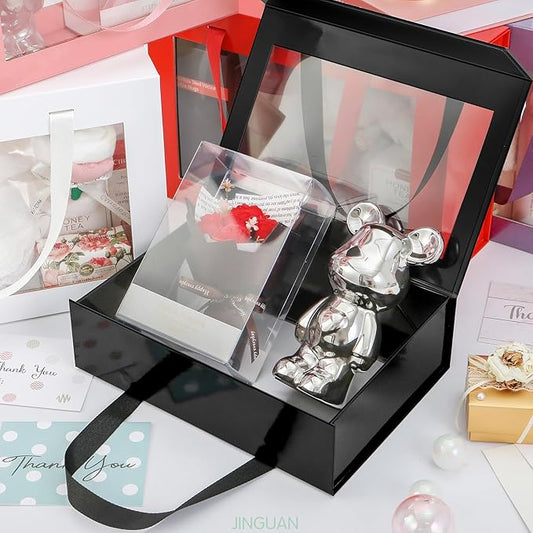 Black Gift Box with Window, Clear Magnetic Gift Box for Present, Groomsman Proposal Box (10.5x7.5x3 Inches)