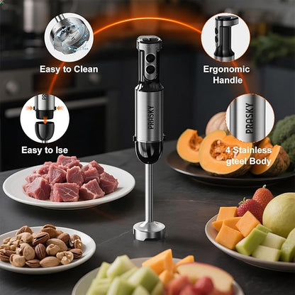 Immersion Blender Handheld Hand Blenders, 20 Speed & Turbo Mode Hand Held Blender, Heaviest Duty Copper Motor, Stainless Steel Blades, Milk Frother Wand, Whisk, 600ml Beaker, 500ml Chopper (Black)