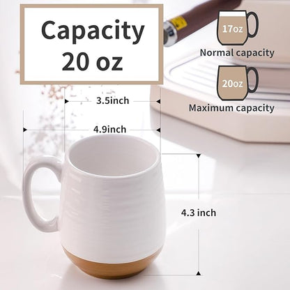 Hasense 20 oz Coffee Mugs, Large Mugs with Handle Set of 2, Stoneware Coffee Cups for Mom Dad Friend, Prefect for Latta, Tea, Coffee, Dishwasher and Microwave Safe, White & Black