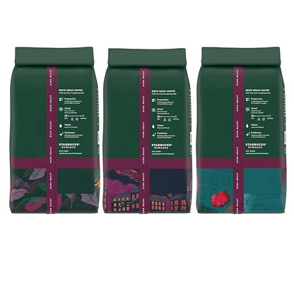 Starbucks Dark Roast Ground Coffee, Variety Pack, 3 bags (12 oz each)