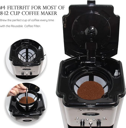 (4-Pack) No.4 Cone Reusable Replacement Coffee Maker Basket Filter Compatible with Cuisinart, Ninja Coffee Bar Brewer Filters, Fit Most 8-12 Cup Basket Drip Coffee Machine, BPA Free