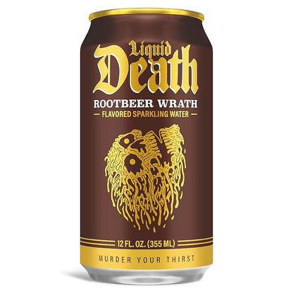Liquid Death, Rootbeer Wrath, Soda-Flavored Sparkling Water, 12-Pack (12oz Cans), Low Sugar, Huge Flavor & No Artificial Sweeteners
