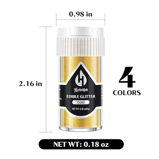 Edible Glitter for Cocktails - 4 Colors Gold Luster Dust Edible Drink Glitter Food Grade Metallic Shimmer Powder Cake Sprinkles for Beverage Chocolate Candy, 5g/Bottle