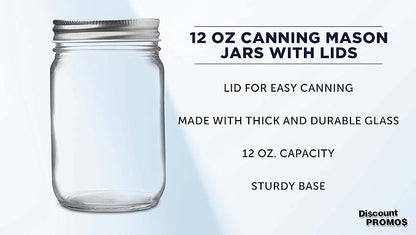 DISCOUNT PROMOS 10 Decorating Mason Jars Set, 12 oz. - Canning, Aluminum Lid - Clear