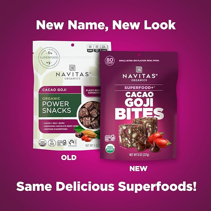 Navitas Organics Superfood Power Snacks, Cacao Goji, 8 oz. Bag, 11 Servings — Organic, Non-GMO, Gluten-Free