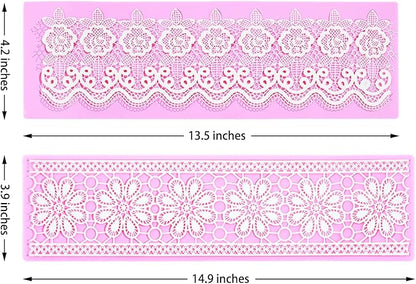 Embossing Lace Fondant Molds, Multi Circle Flowers Lace Mat Wedding Cake Decoration Tool, Rattan Shaped Cupcake Mat Silicone Molds Set of 3
