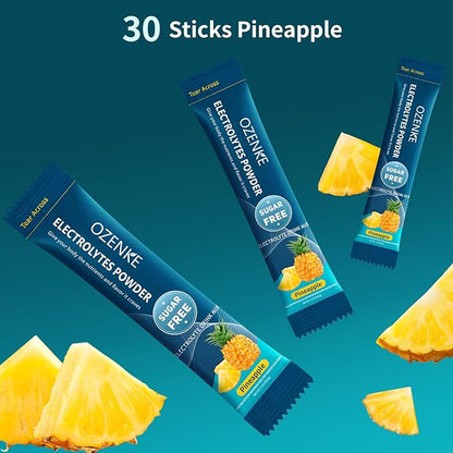 Electrolytes Powder Packets, Hydration Packets Sugar Free, Electrolyte Drink Mix Portable Electrolyte Packets for Rapid Hydration, Pineapple Flavor, 30 Sticks