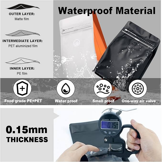Coffee Bags with Valve(60pcs,8 oz,1/2 lb) Vented Coffee Beans Packaging Bags High Barrier Aluminumed Foil Flat Bottom Heat Sealed Side Zipper Resealable Storage Bag for Home or Business（White+Green）