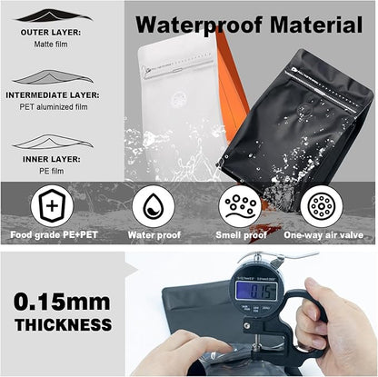 Coffee Bags with Valve(60pcs,16 oz,1 lb) Vented Coffee Beans Packaging Bags High Barrier Aluminumed Foil Flat Bottom Heat Sealed Side Zipper Resealable Storage Bag for Home or Business（White+Gold）