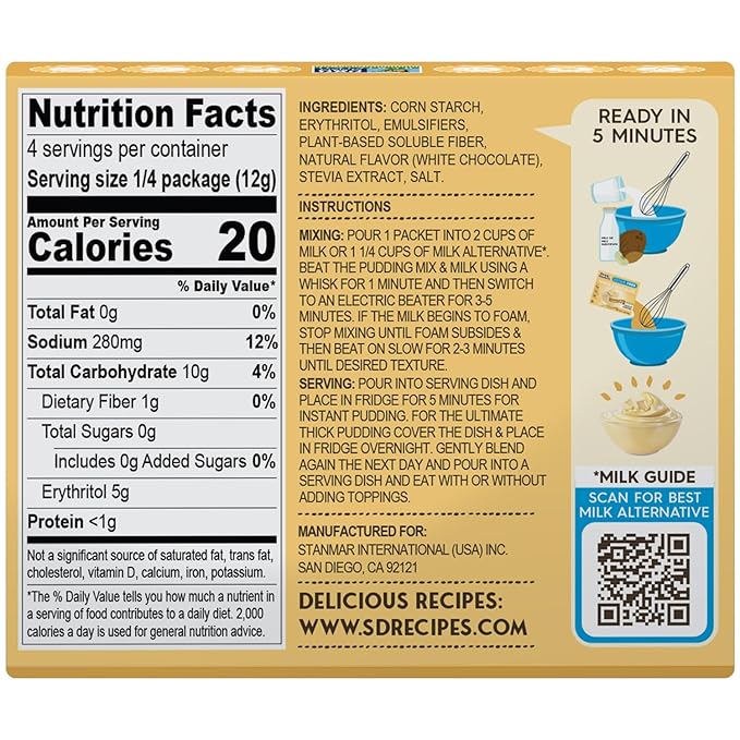 Simply Desserts White Chocolate Instant Pudding, Sugar-Free, 6-Pack – Healthy Dessert, Keto Snacks, Vegan & Diabetic-Friendly, Kosher, 1.7 Oz Ea