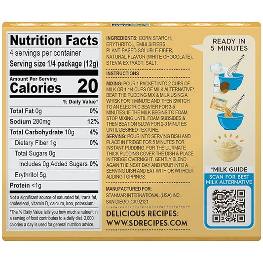 Simply Desserts White Chocolate Instant Pudding, Sugar-Free, 6-Pack – Healthy Dessert, Keto Snacks, Vegan & Diabetic-Friendly, Kosher, 1.7 Oz Ea
