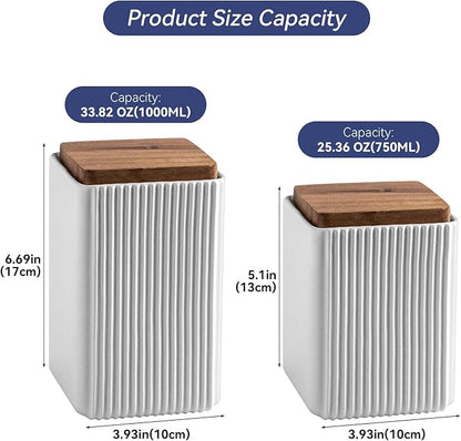 Ceramic Storage Jars Modern Elegant Highly Polished Airtight Storage Canisters with Lid Whiteware Food Stroage Jar for Kitchen Spice Tea Vanilla Sugar Coffee Beans (White-750ML)