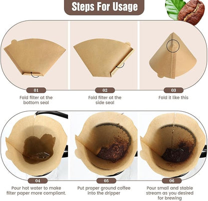 Coffee Filters, Size 04 Unbleached Cone Filters 8-12 Cup, 200 Count Disposable Natural Paper Filters, 04 Cone Filters For Pour Over and Drip Coffee Maker