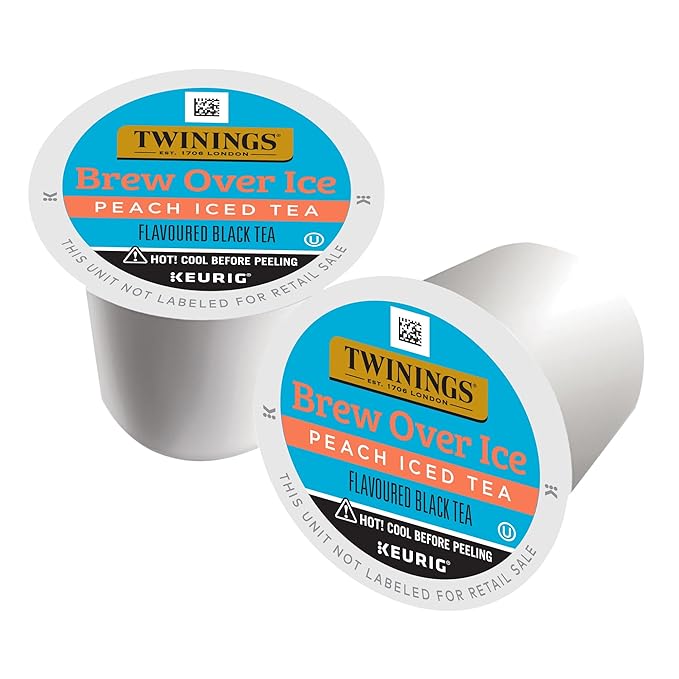 Twinings Brew Over Ice Unsweetened Peach Black Iced Tea K-Cup Pods for Keurig, 24 Count (Pack of 1), Caffeinated
