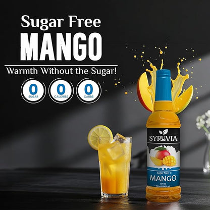 Syruvia Sugar-Free Mango Syrup, Flavored Syrup for Drinks, Cocktails, Lemonades, Iced Teas, and Desserts – 25.4 fl oz