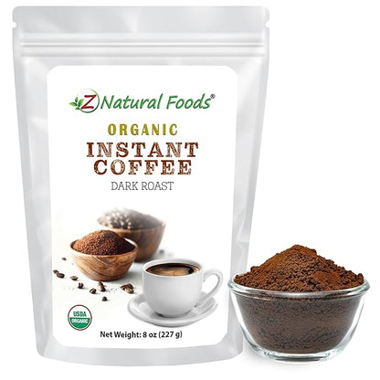 Z Natural Foods Organic Instant Coffee Powder - Rich Dark Roast Flavor, Arabica Instant Espresso Powder with Antioxidants to Boost Energy, Mood & Focus - Gourmet Coffee in Resealable Bag, 8 oz