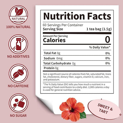 Lynginya Hibiscus Tea Bags, 60 Tea Bags (Pack of 2) - Premium Hibiscus Flower - Natural Herbal Tea - Sweet & Tart - No Sugar & No Caffeine - Total 120 Bags